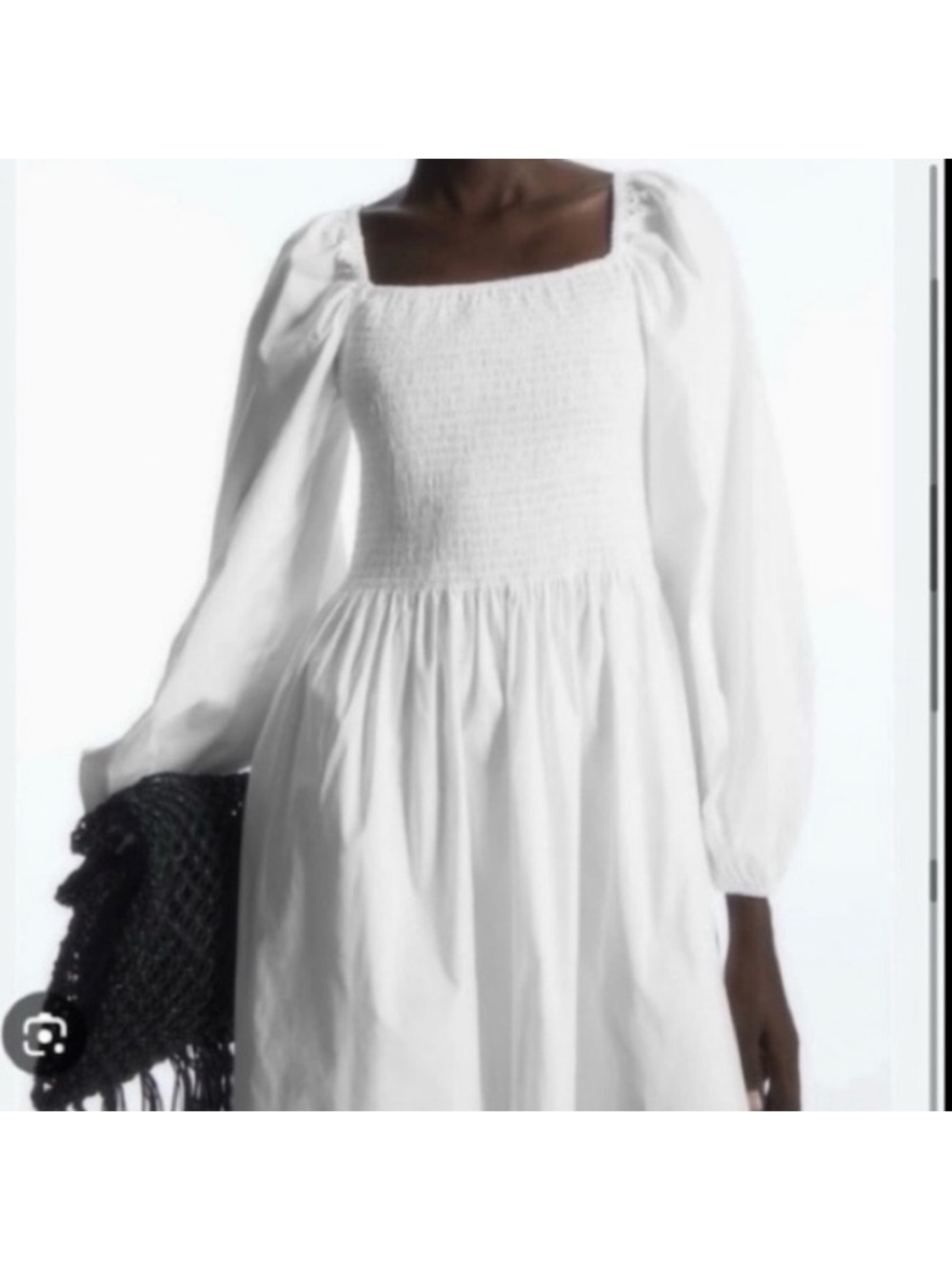 šCOS Cotton Dress 2023 Off-The-Shoulder Smocked Midi Dress - White Size 6 NWT - Picture 3 of 13